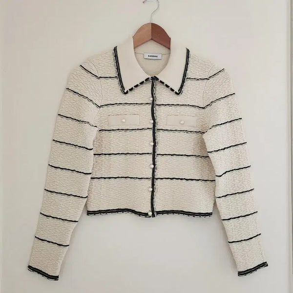 [BUNJANG] Sandro Cropped Pearl Button Knit Jacket Cardigan / (택오프새상품) 22 산드로 크롭 인피니티니트 진주 자켓 가디건(1)
