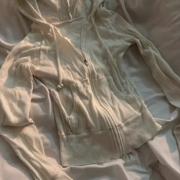 [BUNJANG] Slim Fit Hooded Zip-Up Jacket White / 슬림핏 후드 집업 화이트 에이블리 자켓
