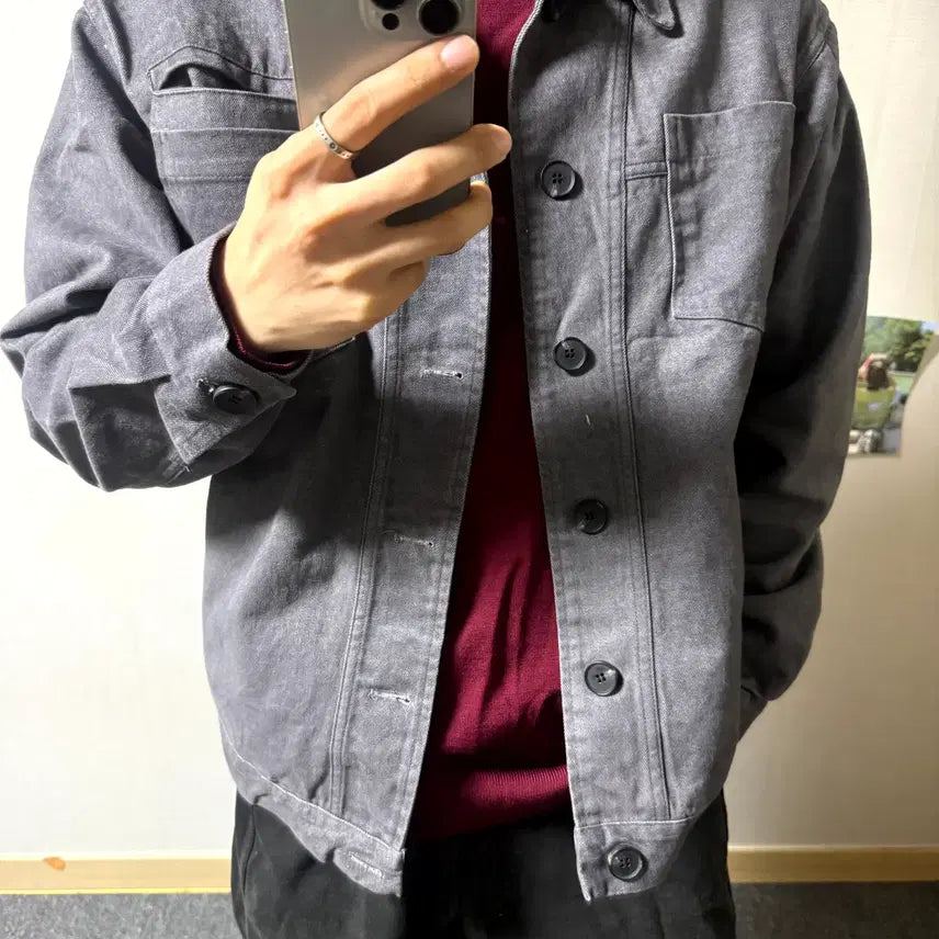 [BUNJANG] Minimalist Washed Trucker Jacket Charcoal/Navy / 착샷 O 차콜/네이비 워싱 미니멀 트러커 자켓 새상품급