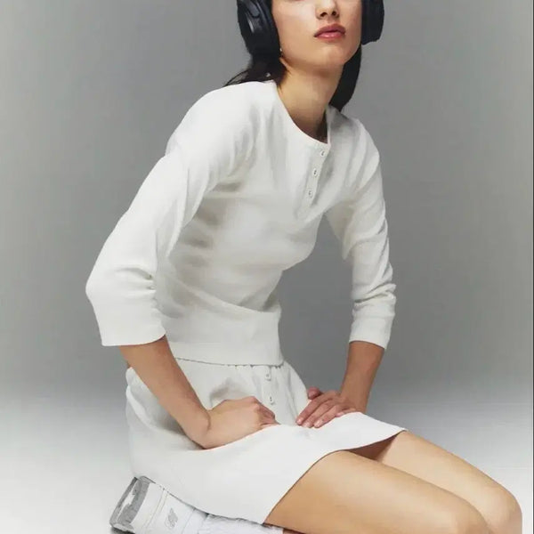 [BUNJANG] Glony Henly Neck Shirt - White / 글로니 헨리넥 - 화이트