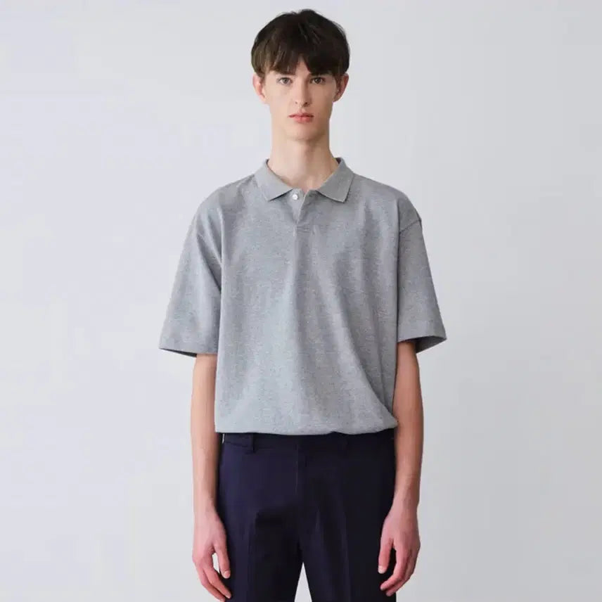 [BUNJANG] Pique Polo T-Shirt Semi-Oversized Fit Grey M Size / 피케 폴로 티셔츠 그레이 세미오버핏 M사이즈 100사이즈 새제품
