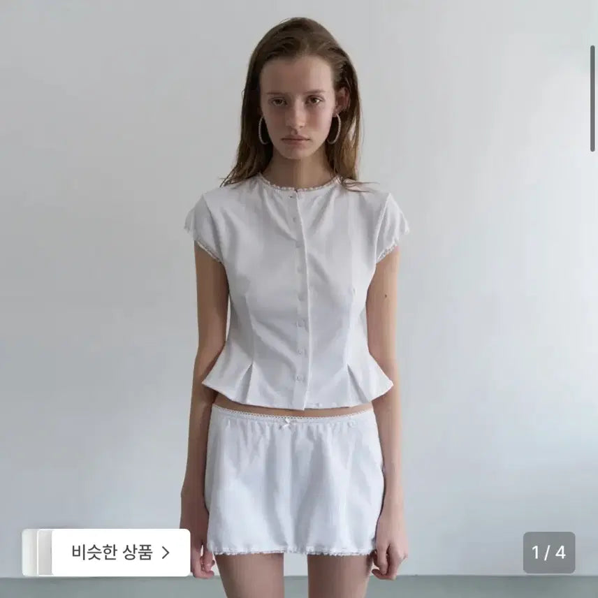 [BUNJANG] Overdue Flare Lace Peplum Cotton Blouse - White / 오버듀플레어 레이스 페플럼 코튼 블라우스