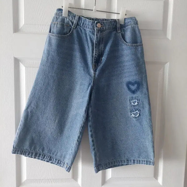 [BUNJANG] Thursday Island Denim Wide Pants with Heart Patch / 써스데이아일랜드  청 데님 하트 패치 와이드 팬츠
