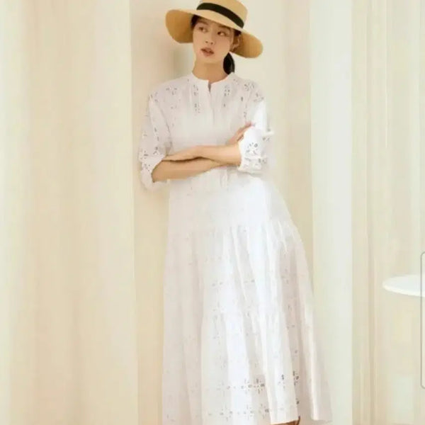 [BUNJANG] The Edge Punching Embroidery Long Dress / 더엣지 펀칭 자수 롱원피스