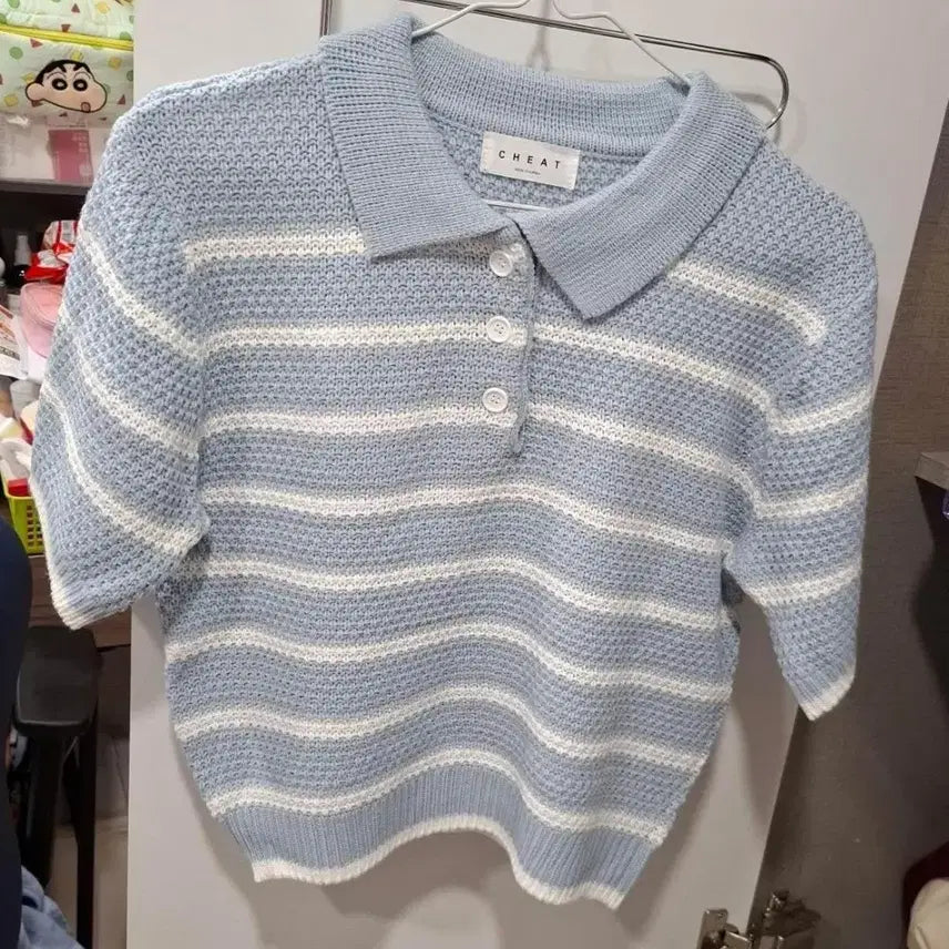 [BUNJANG] CHEAT Striped Short Sleeve Knit / CHEAT 단가라 스트라이프 반팔 니트(새상품)