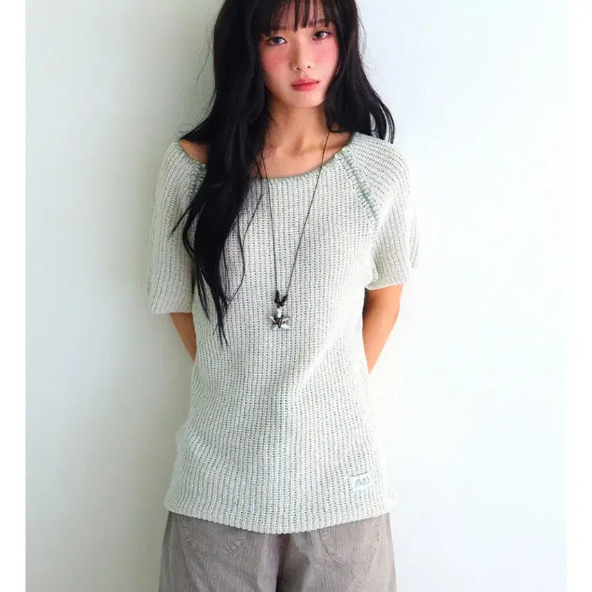 [BUNJANG] The Coldest Moment TCM X HANRORO Stitch Knit Short Sleeve Top / 더콜디스트모먼트 TCM X HANRORO stitch knit short