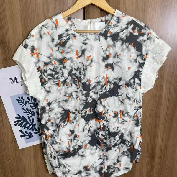 [BUNJANG] KUHO Pattern Short Sleeve Blouse / KUHO 구호 패턴 반팔 블라우스 85-94-160