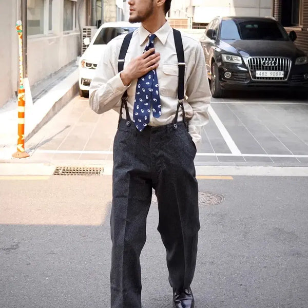 [BUNJANG] Dry Bones High Back Black Chambray Work Trousers / [30]드라이본즈 하이백 블랙 샴브레이 워크 트라우져