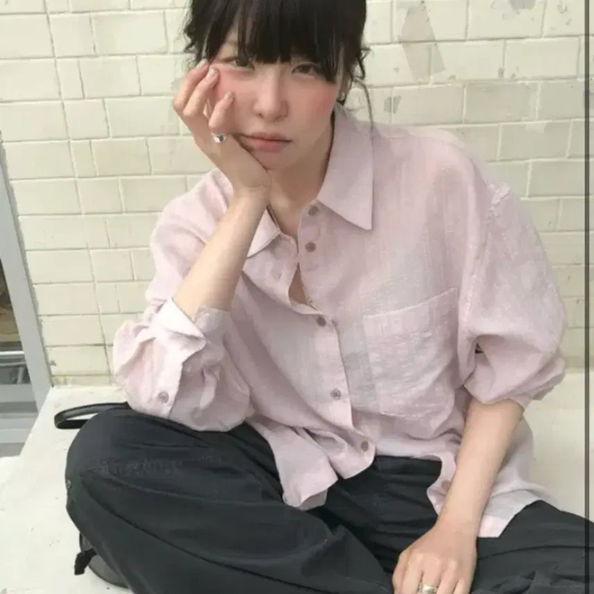 [BUNJANG] Mongdol Pink Stripe Shirt / 새상품 몽돌 핑크 스트라이프 셔츠
