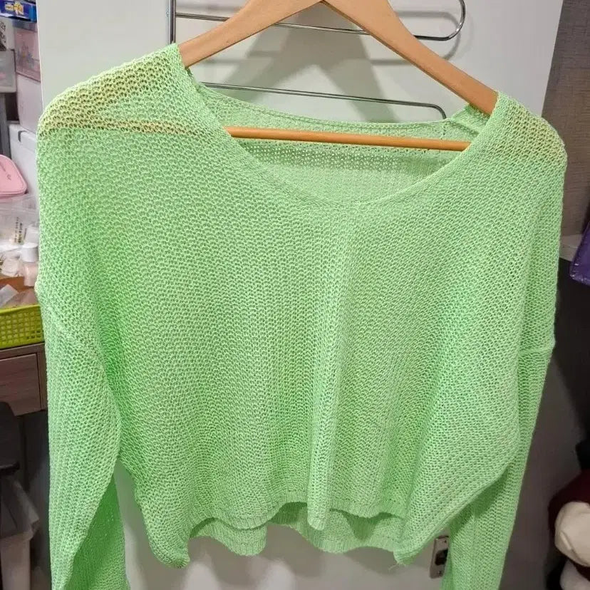 [BUNJANG] Mint Green Summer Knit Sweater / 연두색 여름 니트 스웨터(새상품)