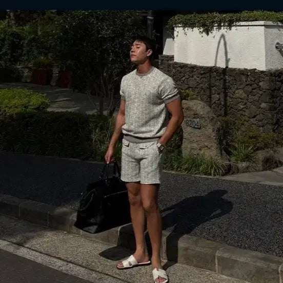 [BUNJANG] Muscle Fit Tweed Short Sleeve / 머슬핏 트위드 반팔