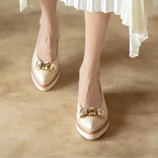 [BUNJANG] Rhinestone Embellished Wedge Heel Shoes / 구두 큐빅 장식 웨지힐 구두