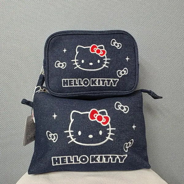 [BUNJANG] Sanrio Hello Kitty Denim Pouch Bag 2 Types / [새상품]산리오 헬로키티 청 데님 파우치 가방 2종