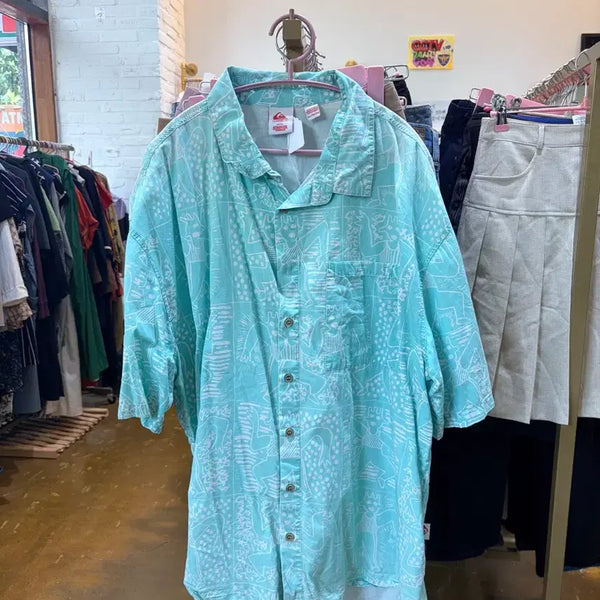 [BUNJANG] Quiksilver Hawaiian Shirt Mint Pattern / 퀵실버 하와이안 셔츠 민트색 패턴