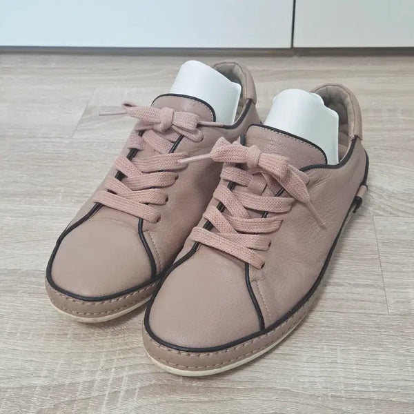 [BUNJANG] Gisse Genuine Cowhide Leather Sneakers Beige / 가죽 수제화 발편한 스니커즈 단화