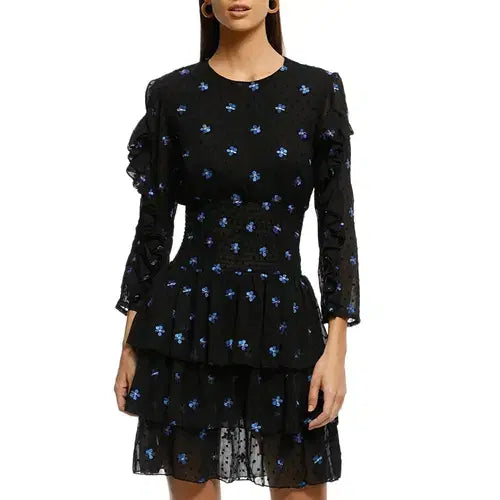 [BUNJANG] Maje Embroidered Ruffle Chiffon Tiered Dress / 마쥬) 거의새거 자수 프릴 쉬폰 캉캉 원피스 -2