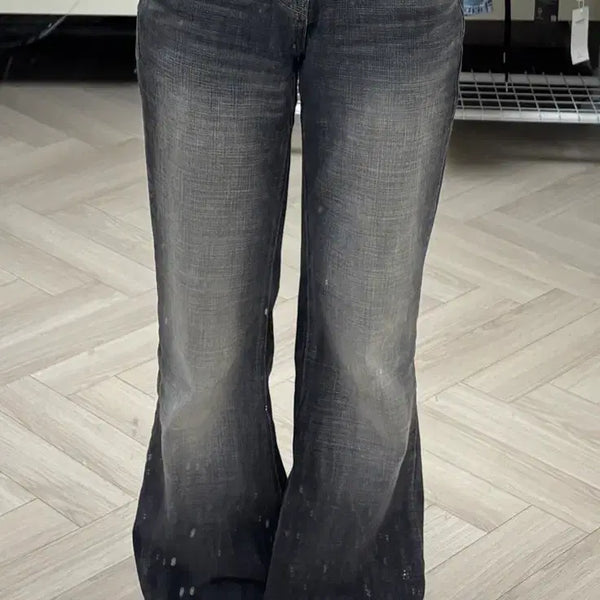 [BUNJANG] OOTJ Stitch Vintage Washed Denim Semi-Bootcut Wide Pants S / OOTJ 스티치 빈티치 워싱 데님 세미부츠컷와이드 S