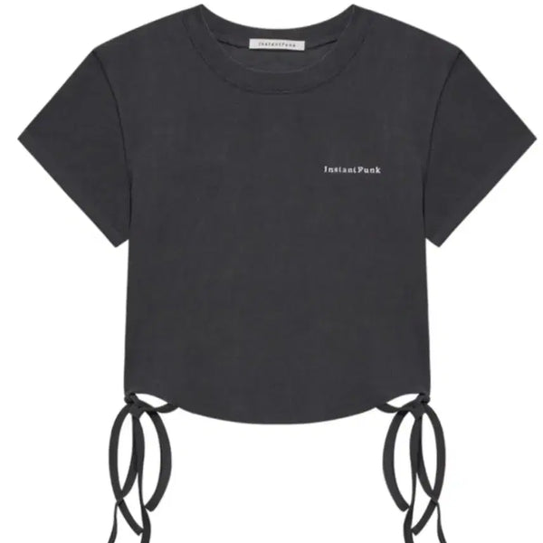 [BUNJANG] Instant Funk Strap Crop T-Shirt Charcoal / 인스턴트펑크 스트랩 크롭 반팔티 차콜