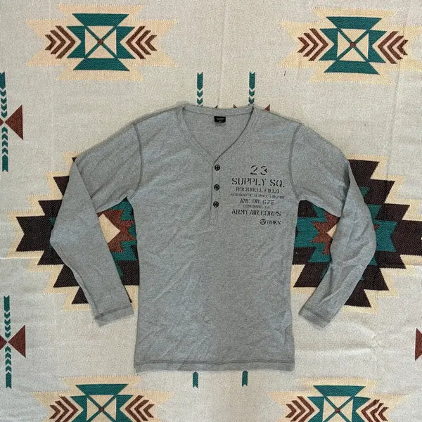 [BUNJANG] Avirex Waffle Henly Neck Long Sleeve T-Shirt / 아비렉스 와플 헨리넥 롱슬리브