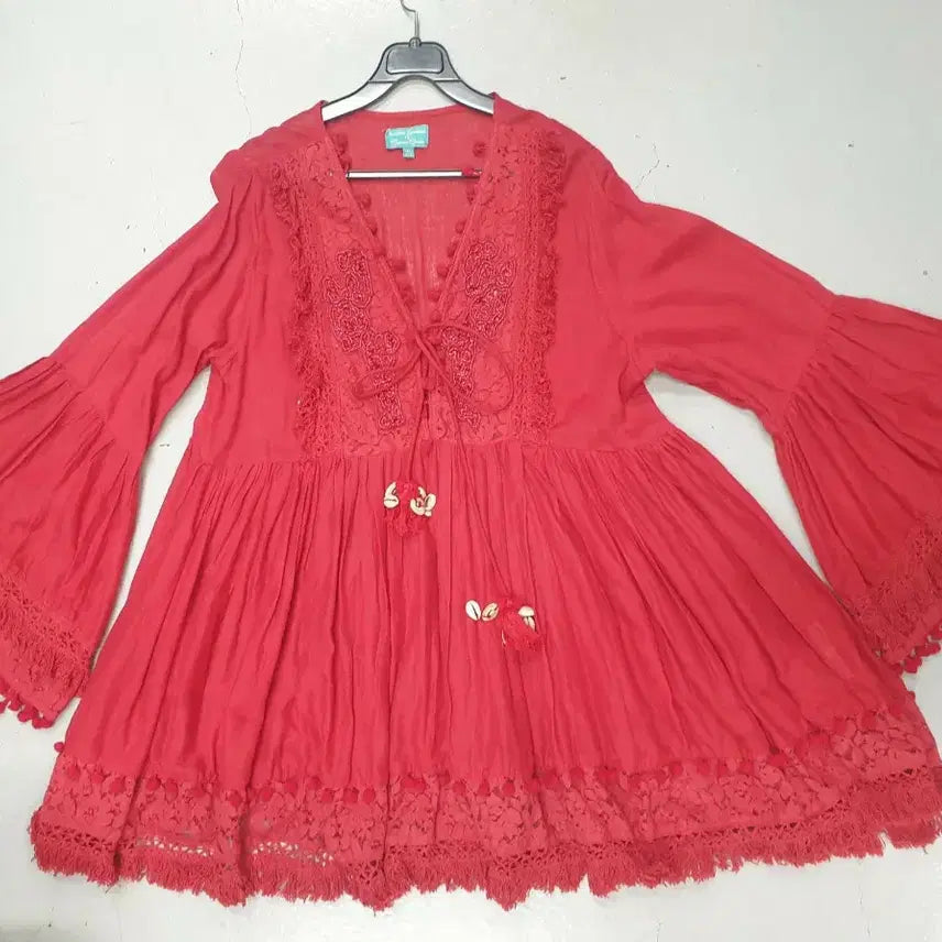 [BUNJANG] ANTICA SARTORIA Cotton Bohemian Tassel Frill Dress / ANTICA SARTORIA  면 보헤미안테슬 프릴 원피스