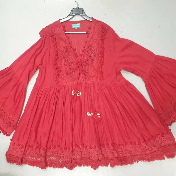 [BUNJANG] ANTICA SARTORIA Cotton Bohemian Tassel Frill Dress / ANTICA SARTORIA  면 보헤미안테슬 프릴 원피스