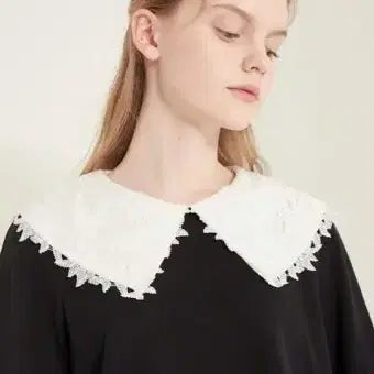 [BUNJANG] SJSJ Lace Detachable Collar Sweatshirt / 한섬 sjsj 레이스디테쳐블 칼라 맨투맨