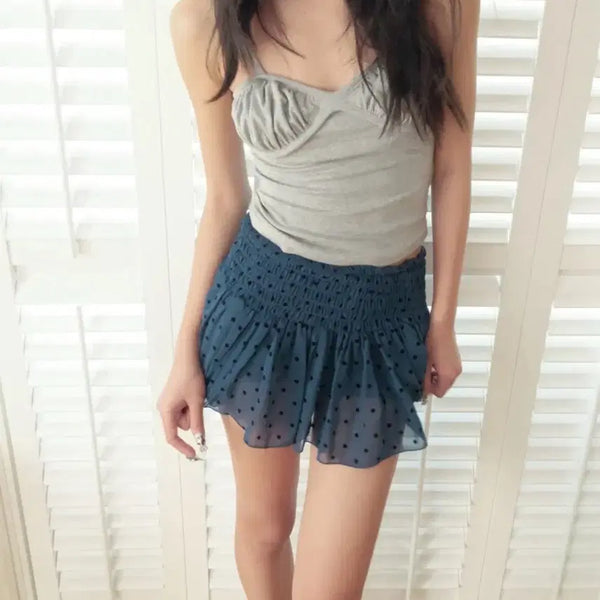 [BUNJANG] Rouge Sleepover Dot Smoke Skirt Blue Teal / 루즈슬립오버 도트 스모크 스커트 블루틸