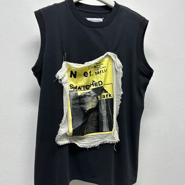 [BUNJANG] Maison Margiela 24SS Snatched Distressed Patch Sleeveless Top Black / [국내정품/24SS] 메종 마르지엘라 스내치드 패치 슬리브리스 블랙 (S