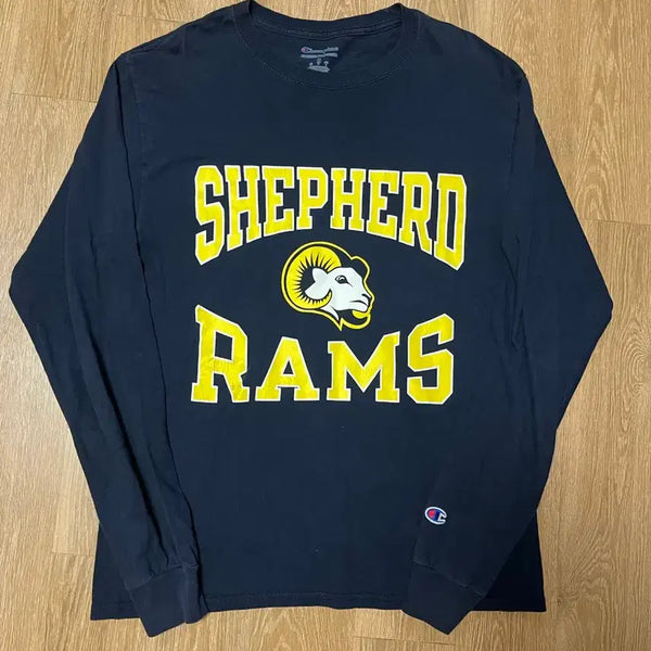 [BUNJANG] Champion Long Sleeve T-Shirt Navy with Yellow Print / 챔피온 긴팔티 shepherd [올드스쿨 롱슬리브 프린팅]