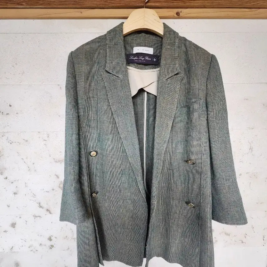 [BUNJANG] MICHAA Italy Check Double-Breasted Jacket / 한섬 미샤 이태리소재 체크 더블 자켓 -55~마른66