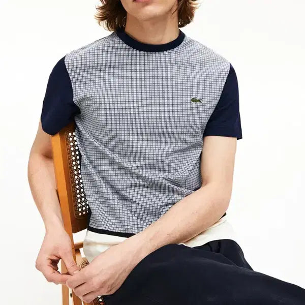 [BUNJANG] Lacoste Men's Checked Short Sleeve T-Shirt / 라코스테) 남성 체크 반팔 티셔츠 -95