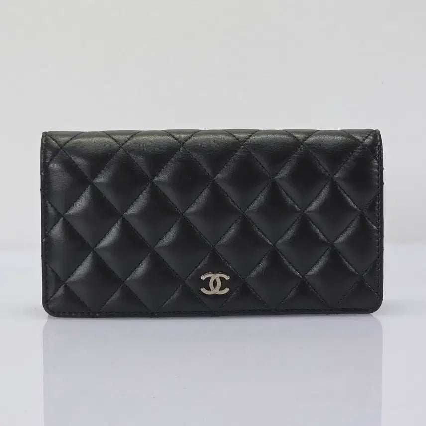[BUNJANG] Chanel Lambskin Black Silver Hardware Long Bifold Wallet / 샤넬 램브킨 블랙 은장 장지갑