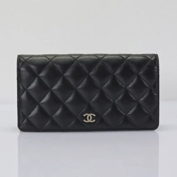 [BUNJANG] Chanel Lambskin Black Silver Hardware Long Bifold Wallet / 샤넬 램브킨 블랙 은장 장지갑