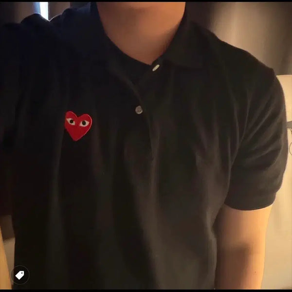 [BUNJANG] Comme des Garçons Heart Logo Short Sleeve Polo Shirt / 꼼데가르송 하트 로고 반팔 카라티 XL, L, M, S 블랙/화이트 새상