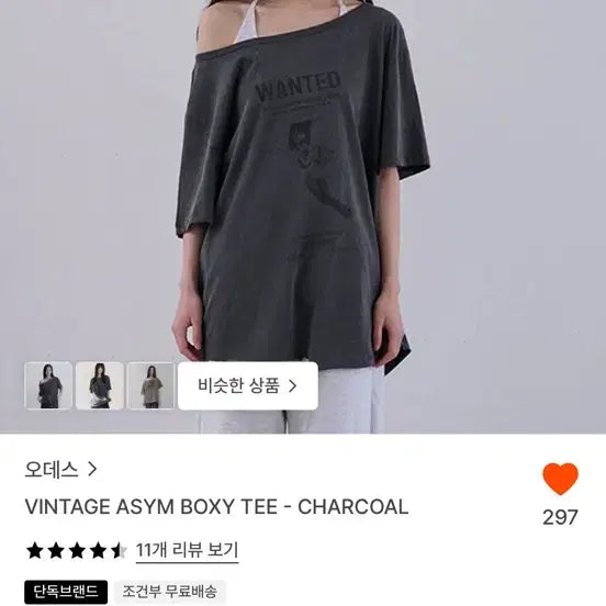 [BUNJANG] ODES Vintage T-Shirt Charcoal / 오데스 빈티지 티셔츠