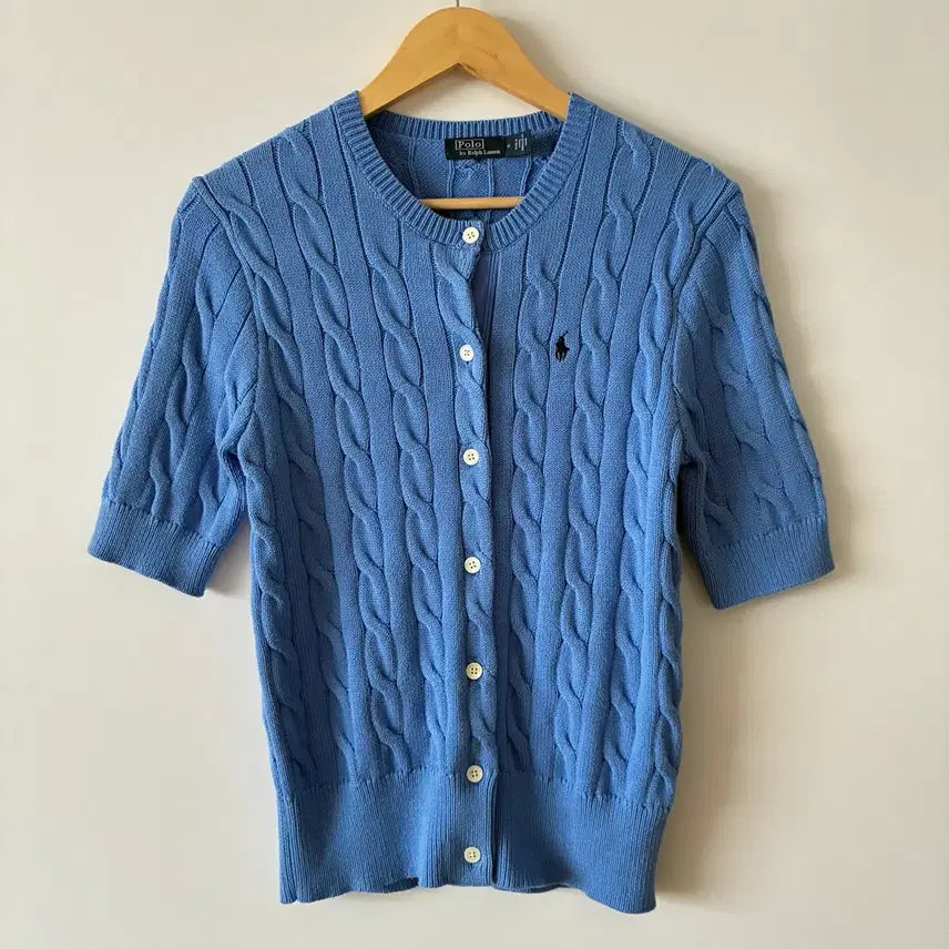 [BUNJANG] Polo Cable Knit Short Sleeve Cardigan / 폴로 케이블 반팔 니트 가디건