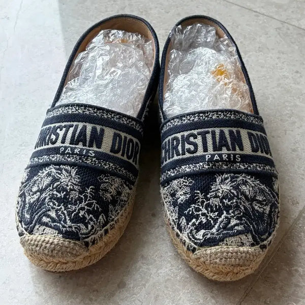 [BUNJANG] Christian Dior Granville Toile de Jouy Espadrille Slip-ons Navy Size 37 / 크리스찬디올 그랜빌 투왈드주이 에스파듀 슬립온 37사이즈 네이비