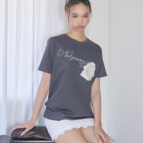 [BUNJANG] Not Your Rose Charcoal Rose T-Shirt / (새상품) 낫유어로즈 챠콜 로즈 티셔츠