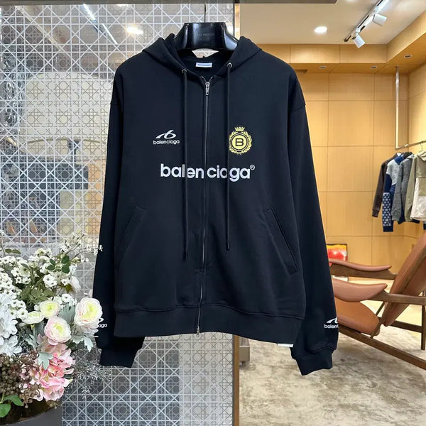 [BUNJANG] Balenciaga Soccer Oversized Zip-Up Hoodie Black / 발렌시아가 사커 오버사이즈 집업 후디 블랙