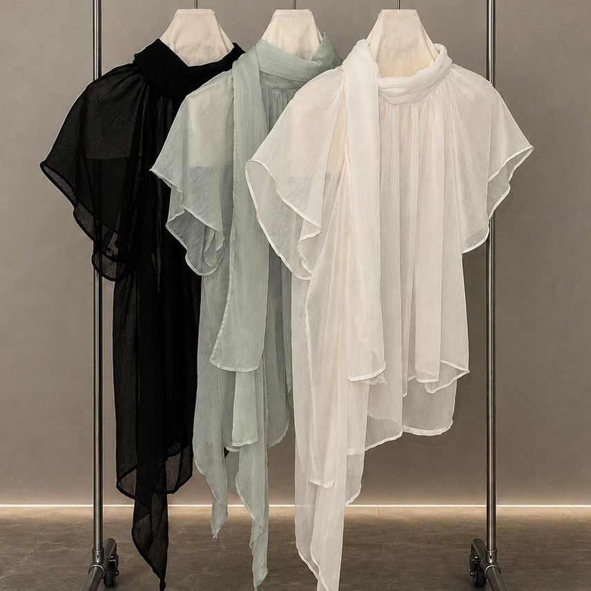 [BUNJANG] High-Quality Chiffon Pleated Blouse / (새상품/재고세일) 9153. 고퀄쉬폰플리츠블라우스 - 화이트,밤색,민트