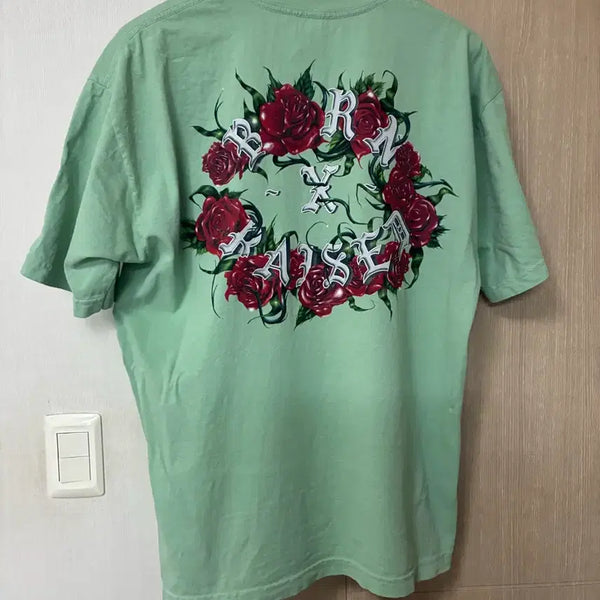 [BUNJANG] BornxRaised Rose T-Shirt Green / [L]본앤레이즈드 로즈 티셔츠 그린