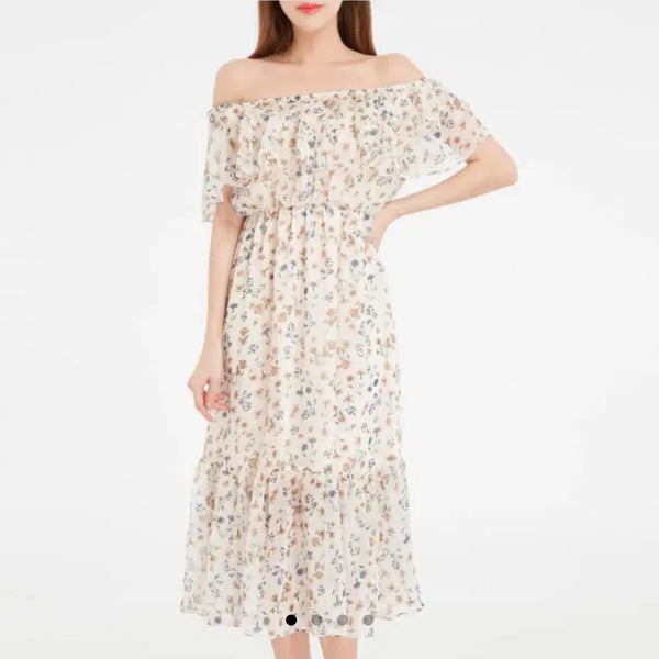 [BUNJANG] MIXXO Floral Frill Long Off-Shoulder Dress / 미쏘 플로럴 프릴 롱 오프숄더 원피스