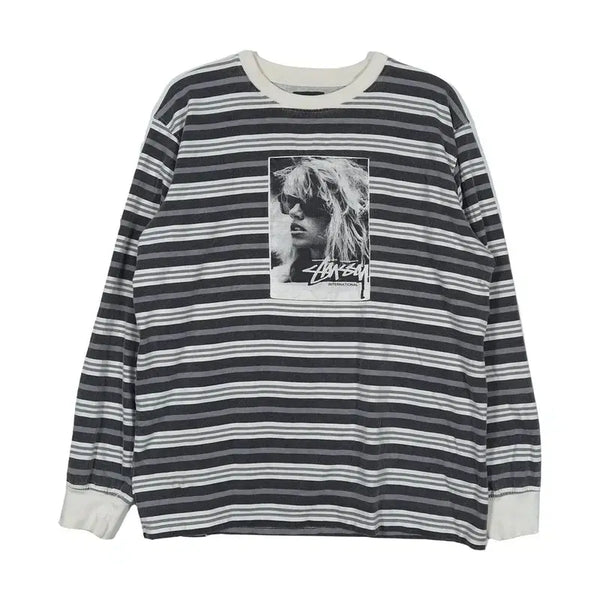 [BUNJANG] Stussy Striped Photo Print Long Sleeve T-Shirt M / 스투시 스트라이프 포토 프린팅 긴팔 티셔츠 M