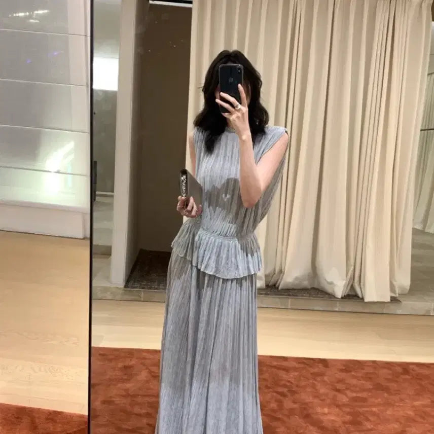 [BUNJANG] Pleated Two-Piece Set / 새상품) 플리츠 투피스