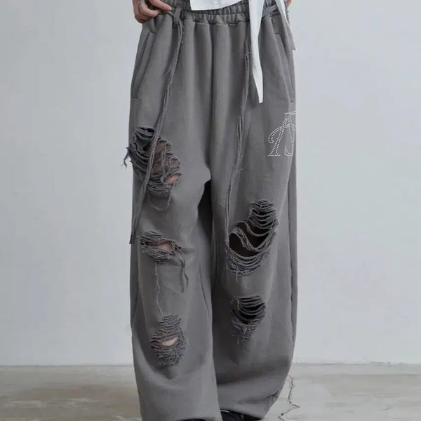 [BUNJANG] AZUYAA Belted Distressed Sweatpants Dark Grey M / 애즈유아 벨티드 디스트로이드 스웻 팬츠 다크 그레이 M