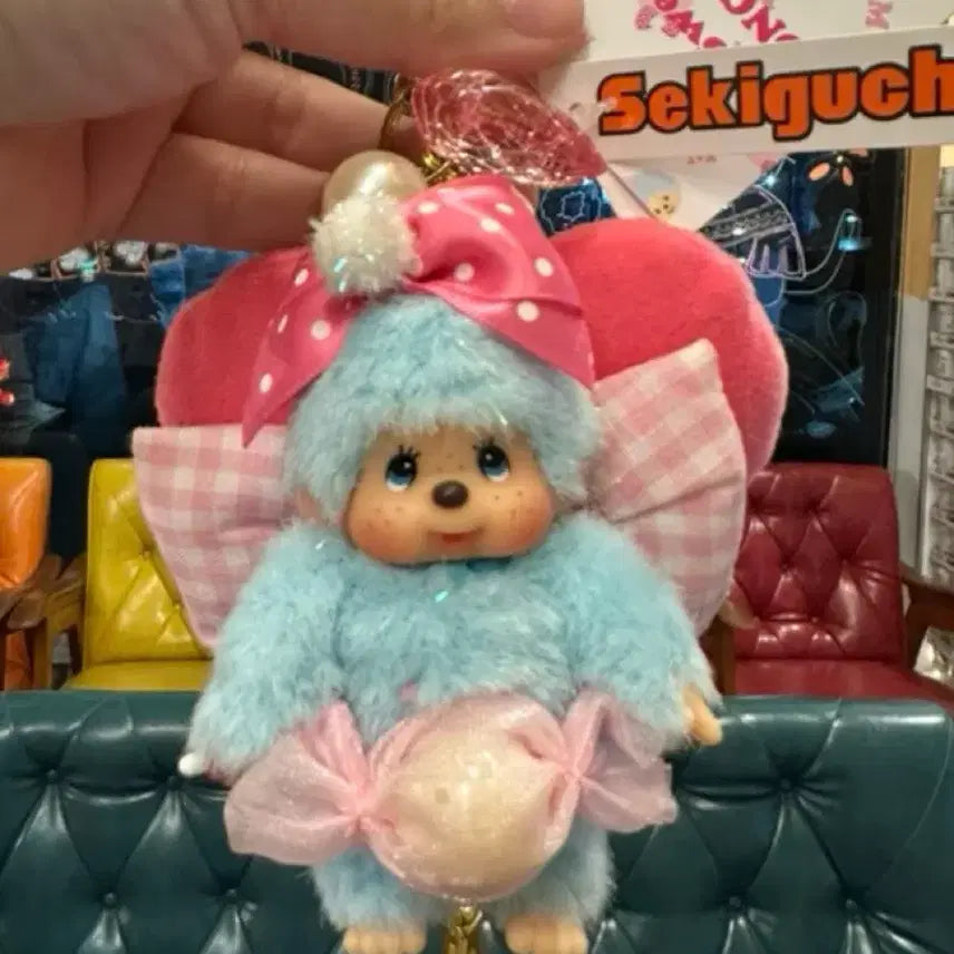 [BUNJANG] Monchhichi Sweet Candy Heart Mini Keyring / 희귀 몬치치 스위트 캔디 하트 미니 키링