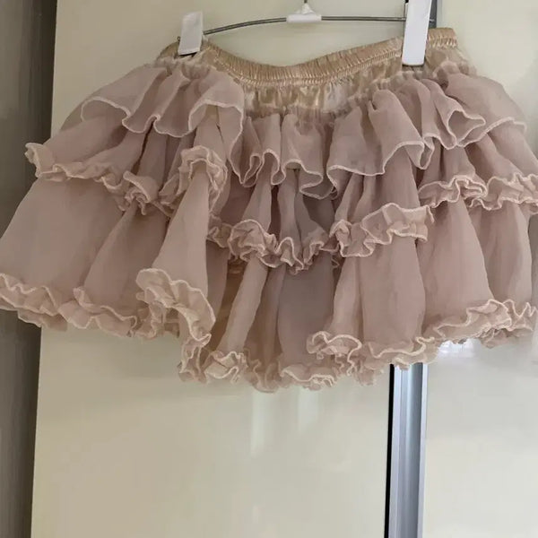 [BUNJANG] Lovely Frill Mini Skirt Beige / 러블리 프릴 스커트 베이지 밴딩치마