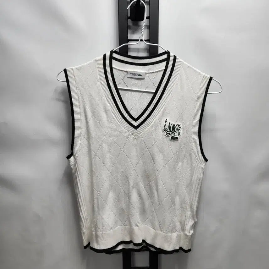[BUNJANG] Lacoste Golf Argyle Pattern V-Neck Knit Vest White Size 38 / 라코스테 골프 조끼 26ss 아가일 패턴 브이넥 니트 화이트 38