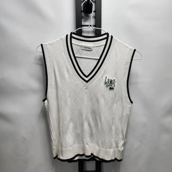 [BUNJANG] Lacoste Golf Argyle Pattern V-Neck Knit Vest White Size 38 / 라코스테 골프 조끼 26ss 아가일 패턴 브이넥 니트 화이트 38