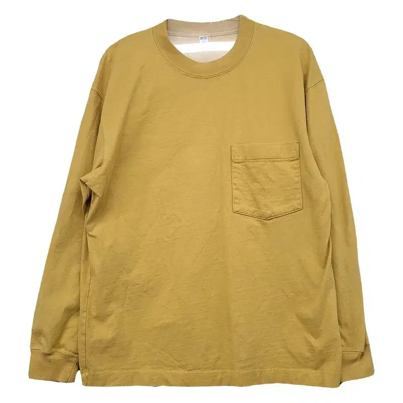 [BUNJANG] Uniqlo Yellow Casual Long Sleeve Pocket T-Shirt S / 유니클로 옐로우 캐주얼 포켓 긴팔티 S